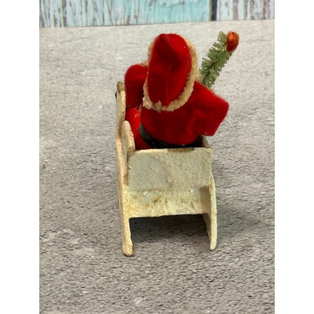 Antique 1930s Japan Santa Cardboard Sleigh Molded Composition Face Brush Tree - Picture 2 of 9
